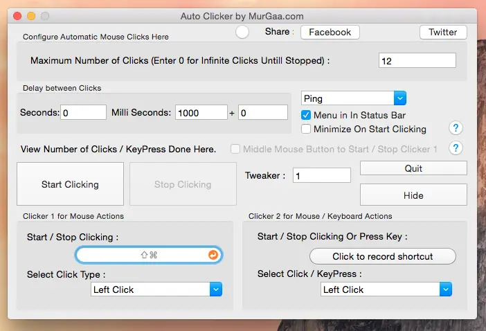 Screenshot of Auto Clicker running on Macintosh 10.9